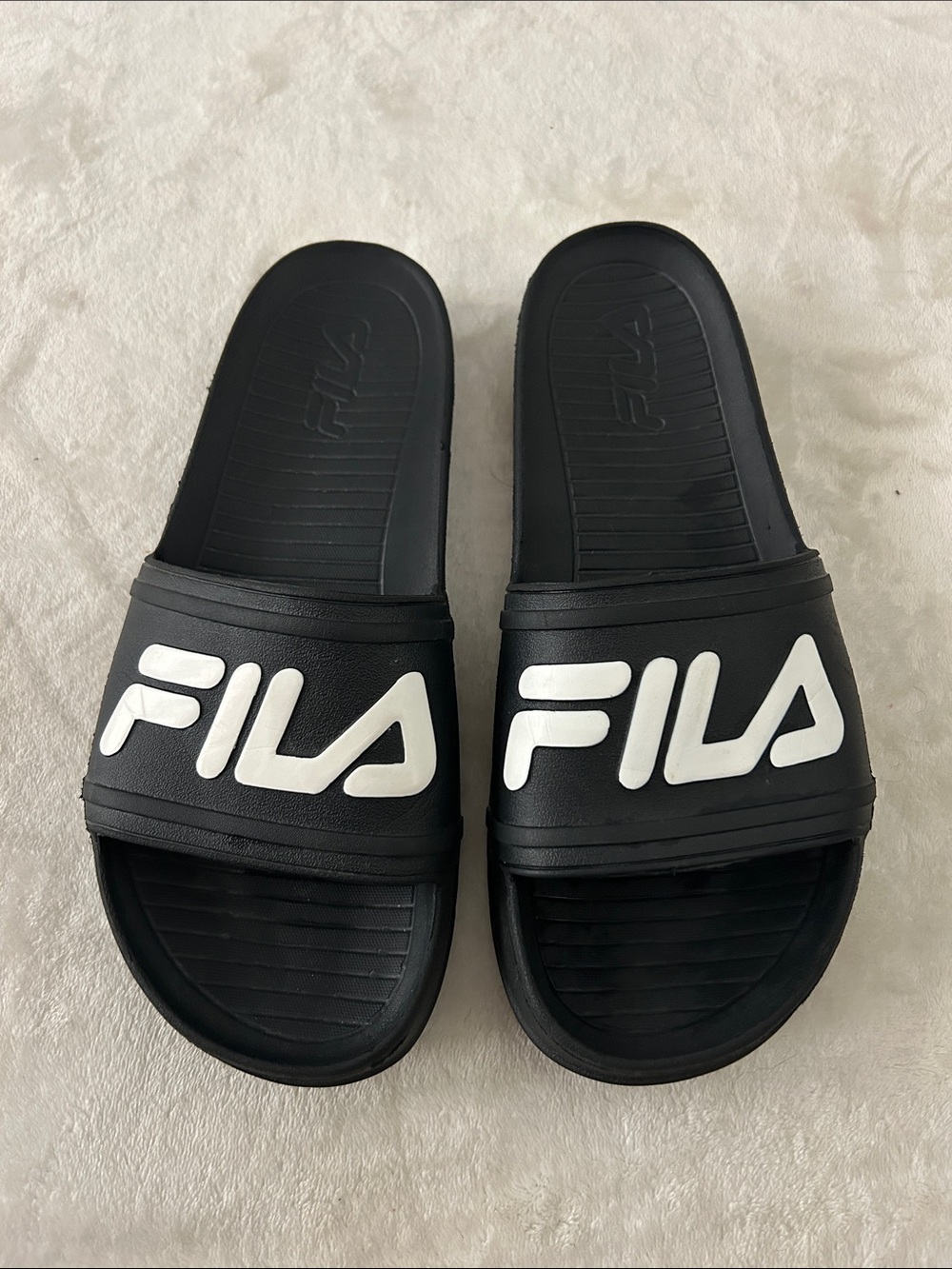Fila Black Slide Sandals with White Logo
